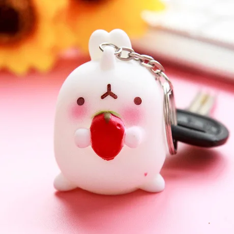 Strawberry Rabbit 1 шт. милый Molang фигурка кролик брелок кофе/Торт/макароны/морковка/клубника/бисмилый кролик брелок для ключей забавная игрушка кролик - Цвет: Strawberry Rabbit