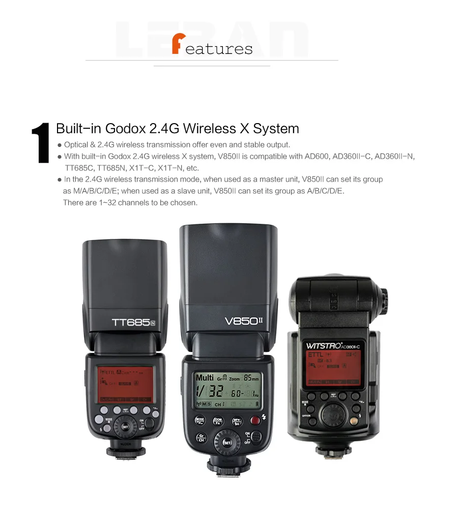 Godox V850II HSS GN60 2,4G Беспроводная система X вспышка светильник для DSLR камер(без батареи VB18