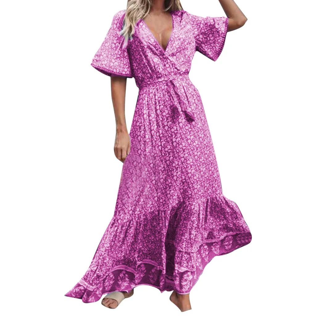 Модное женское платье с глубоким v образным вырезом и коротким рукавом