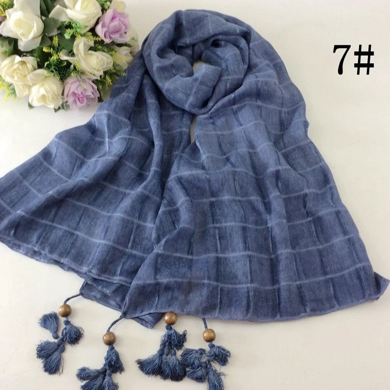 2017 Плед Хлопок Кисти Обычный Шарф Платки и Хиджабы Глава Обертывания Женщин