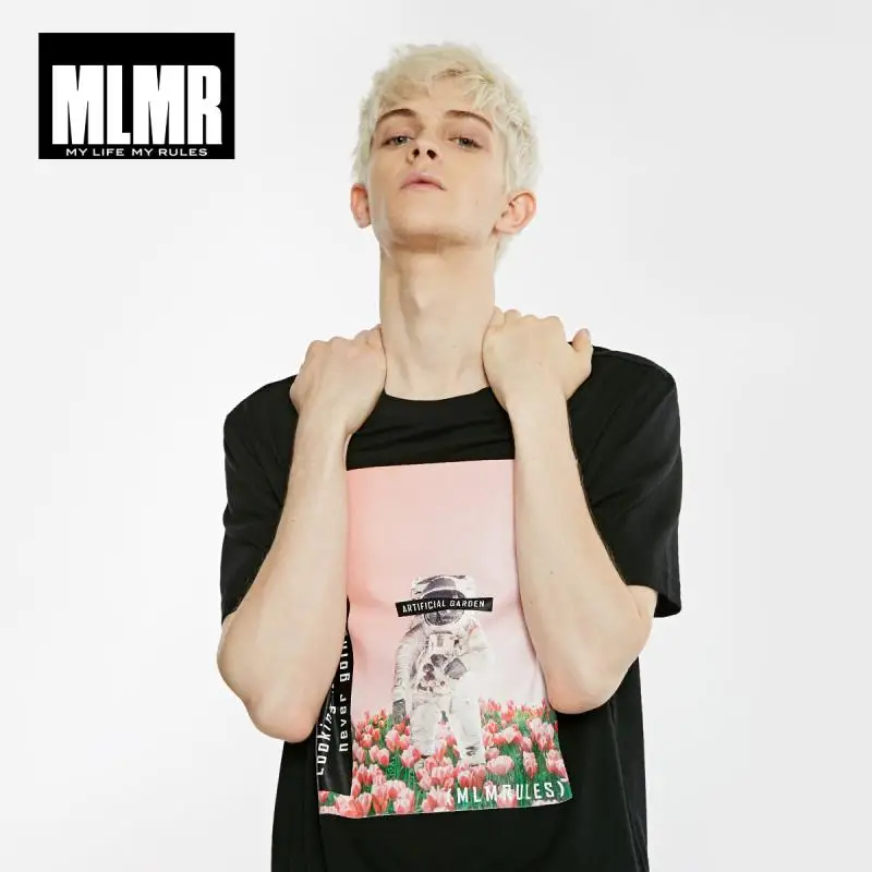 MLMR Мужская осень 100% хлопок абстрактный принт круглый вырез с коротким рукавом
