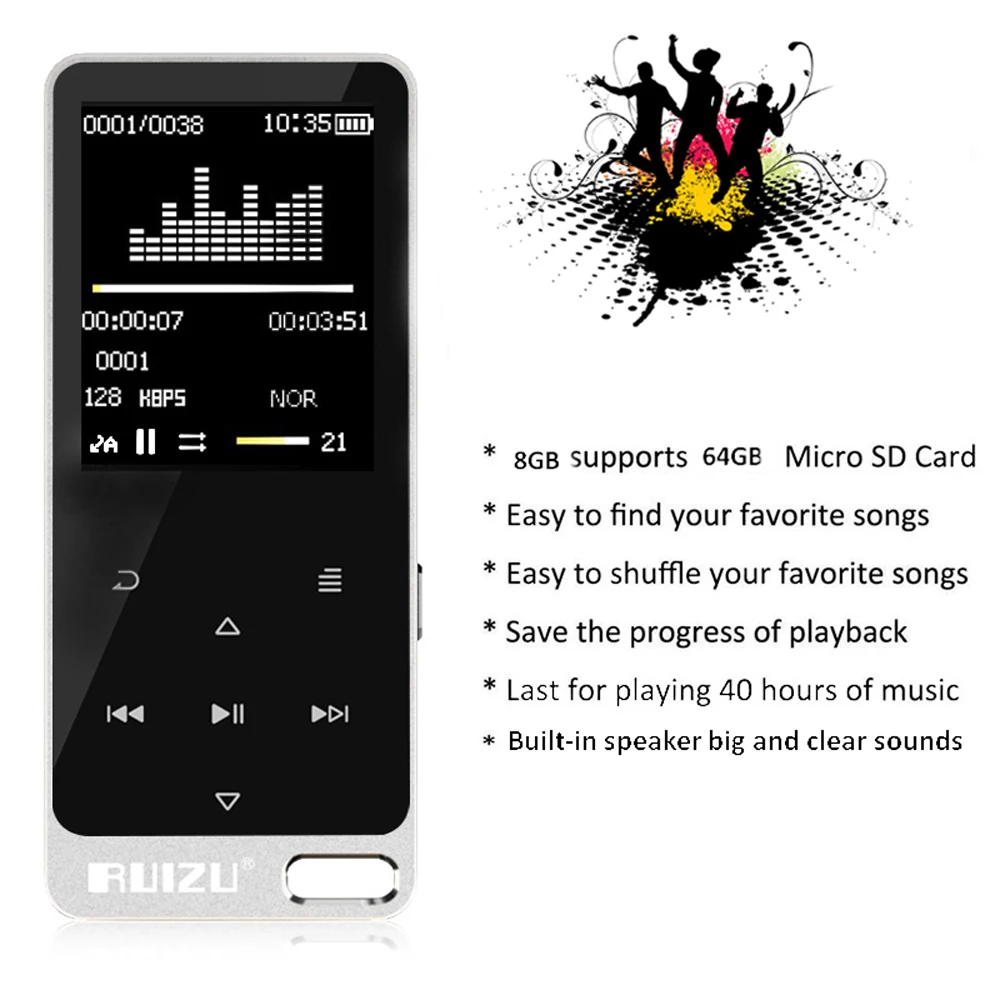 Ruizu x05s ruizu (X19) hi Fi плеер Спорт Мини потерь звук mp3 музыка Walkman Динамик fm Радио