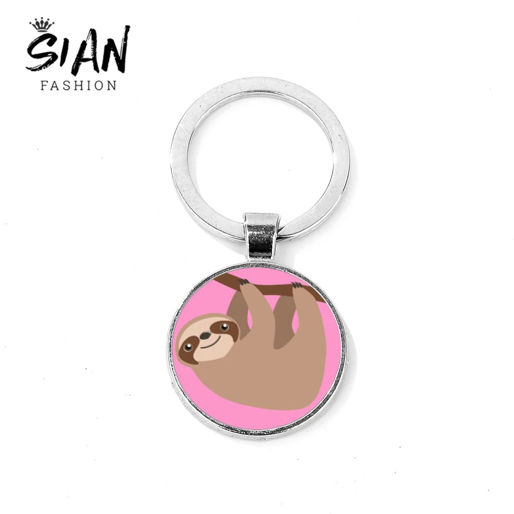 Брелок для ключей со стеклянным кабошоном с изображением животных и Ленивца