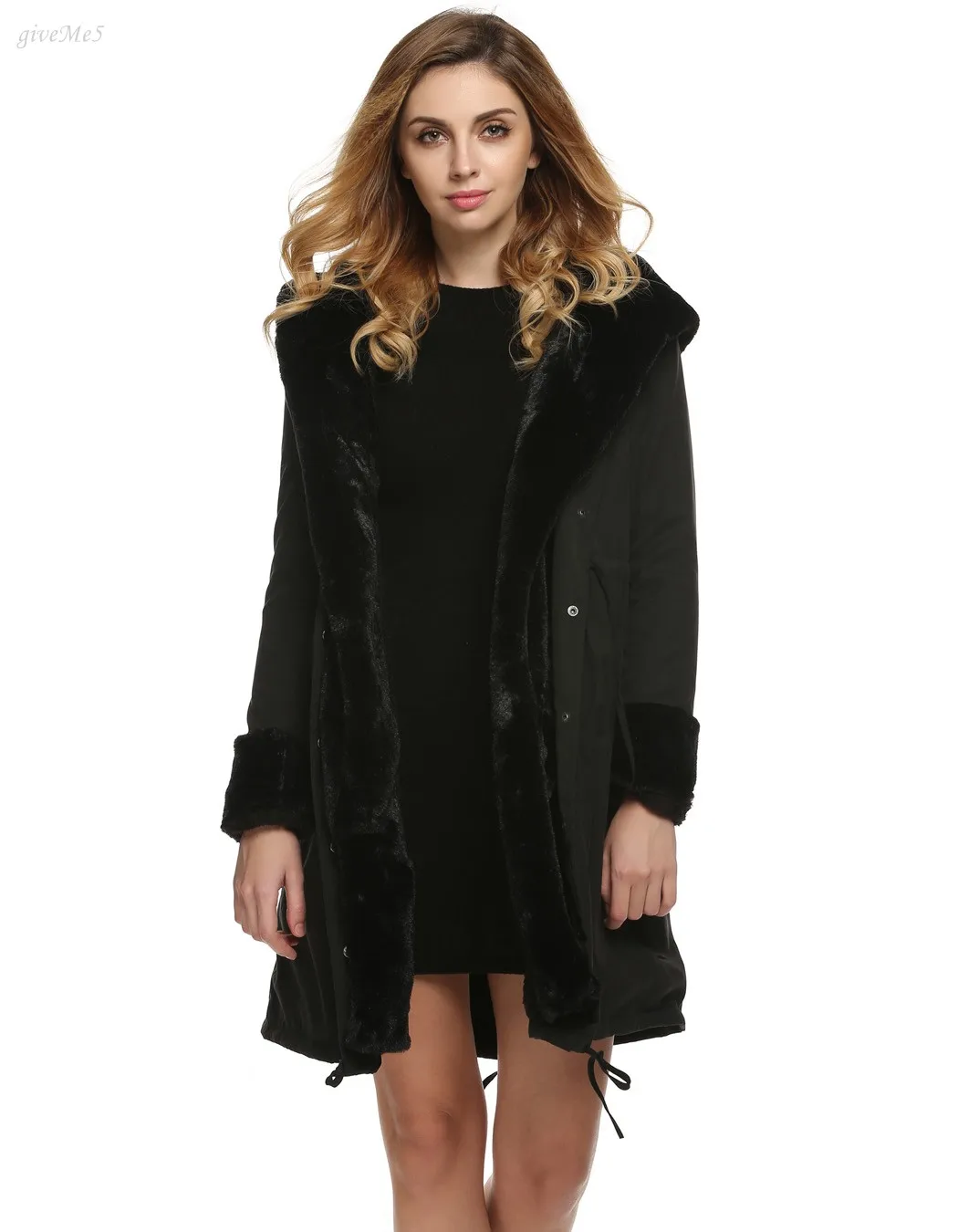 Роскошные Для женщин Искусственный мех пальто Повседневное капюшоном парка Дамы
