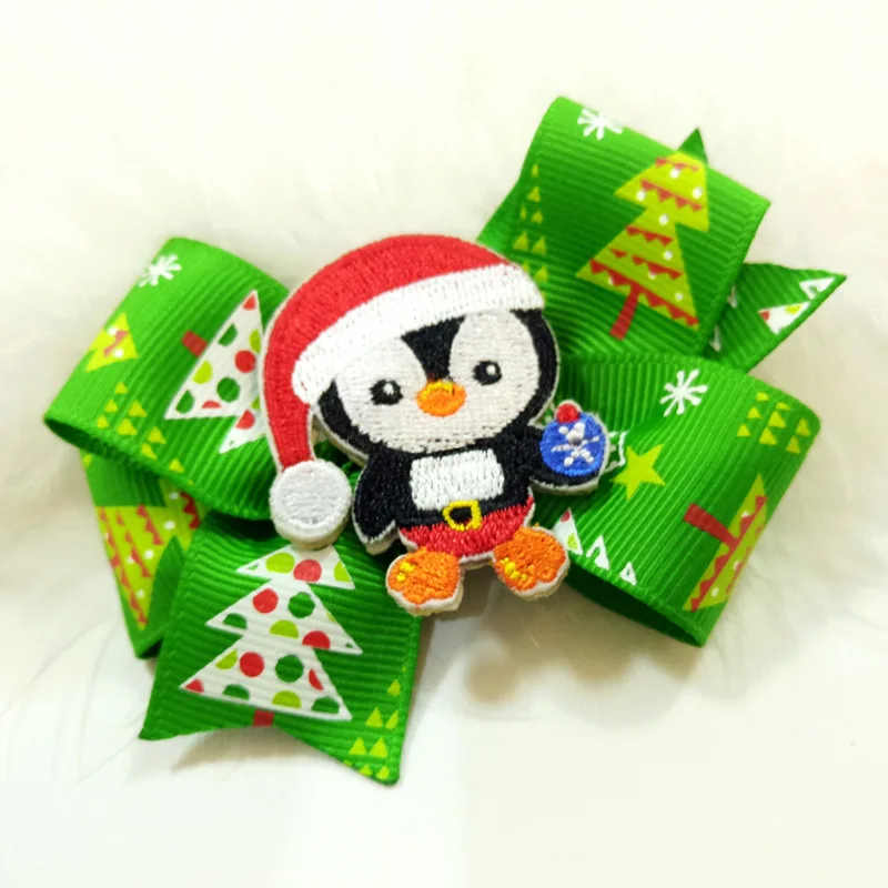 20 шт./лот мультяшная заколка для волос с вышитым пингвином Рождественская в виде