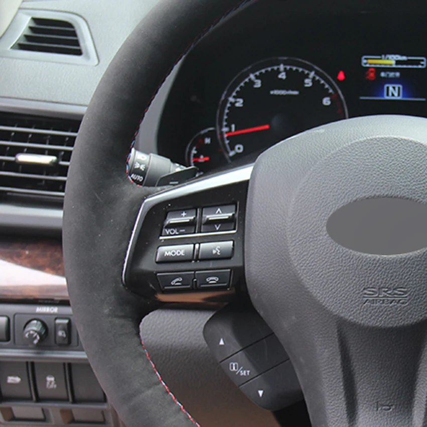 Черный замшевый ручной сшитый автомобильный чехол на руль для Subaru Forester XV 2013 2015