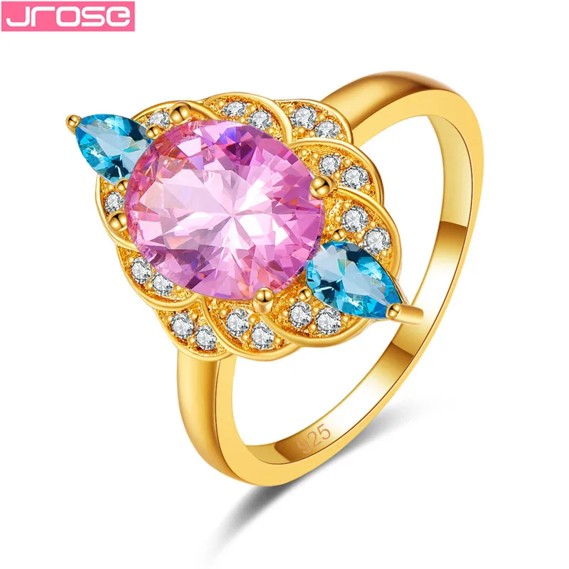 JROSE 2019 классическое кольцо с розовым камнем для женщин золотого цвета