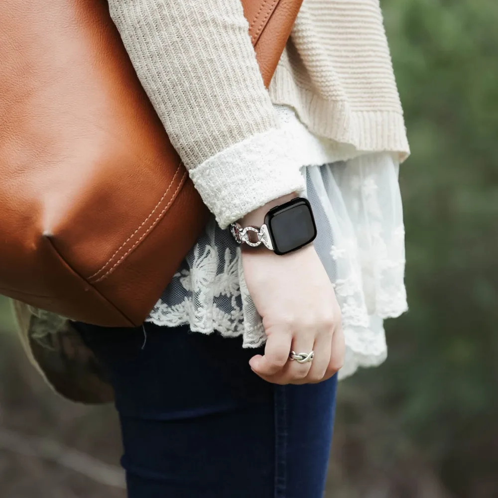 Элегантный Браслет для Fitbit Versa bands сменный круг Алмазный металлический ремешок