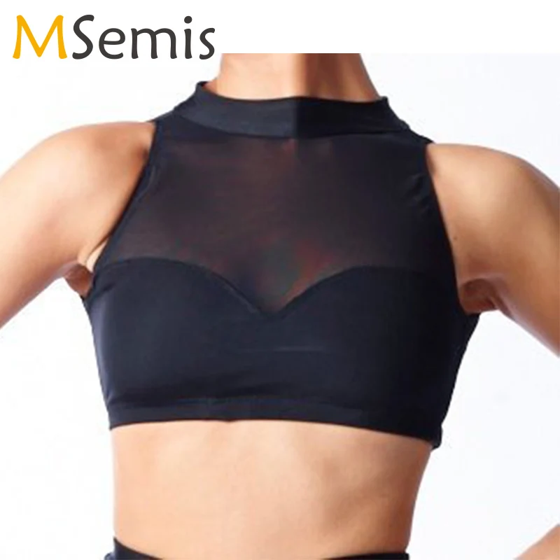 Балетный укороченный топ для девочек облегающий сетчатый бюстгальтер с вырезом