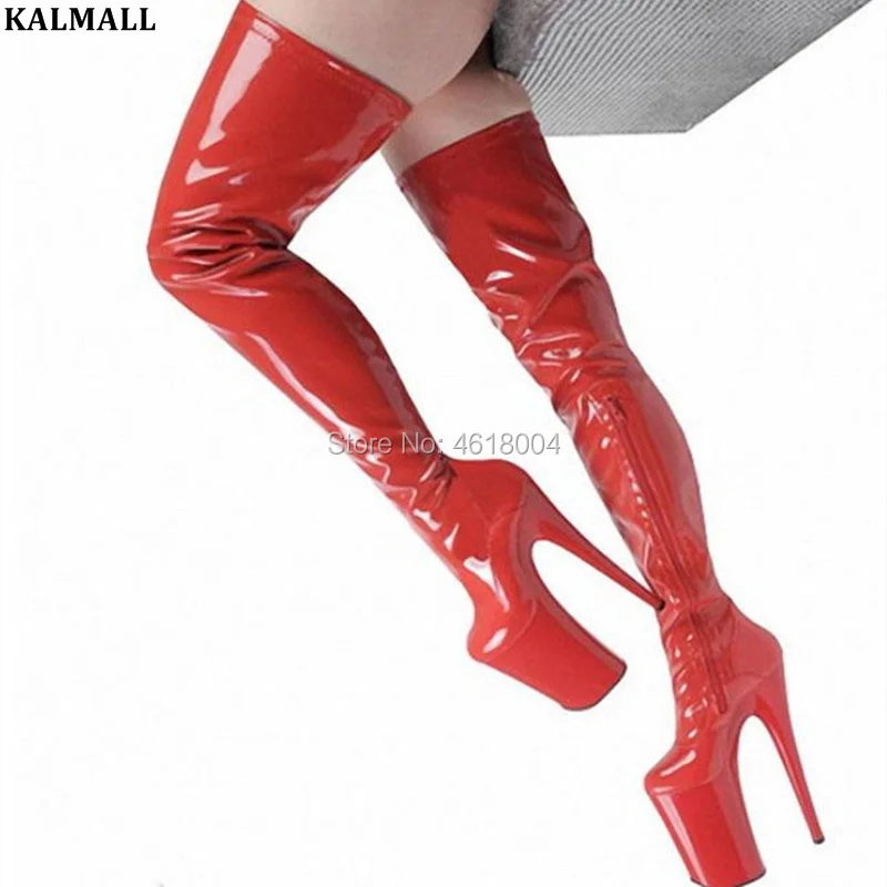 Женские ботфорты на молнии KALMALL красные и черные сапоги до бедра платформе