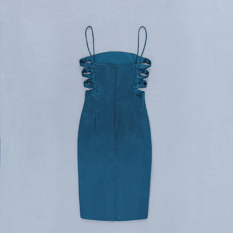 2019 новые модные синие женское платье Лето Спагетти ремень Bodycon Midi выдалбливают