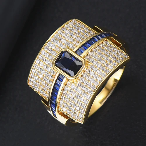 H115GB SISCATHY Hot Trendy Geometric Wide Cubic Zirconia Rings for Women Fashion Jewelry Dubai Bridal Engagement Wedding Rings - Цвет основного камня: H115GB