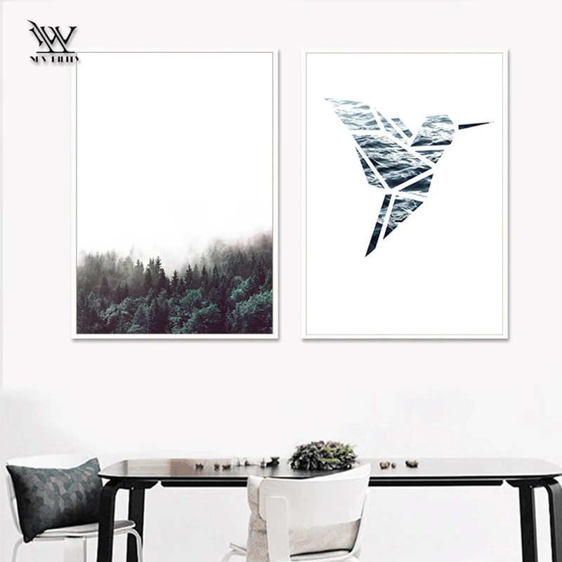 Черный и белый плакаты с изображением леса принты Кухня Wall Art Холст Картина
