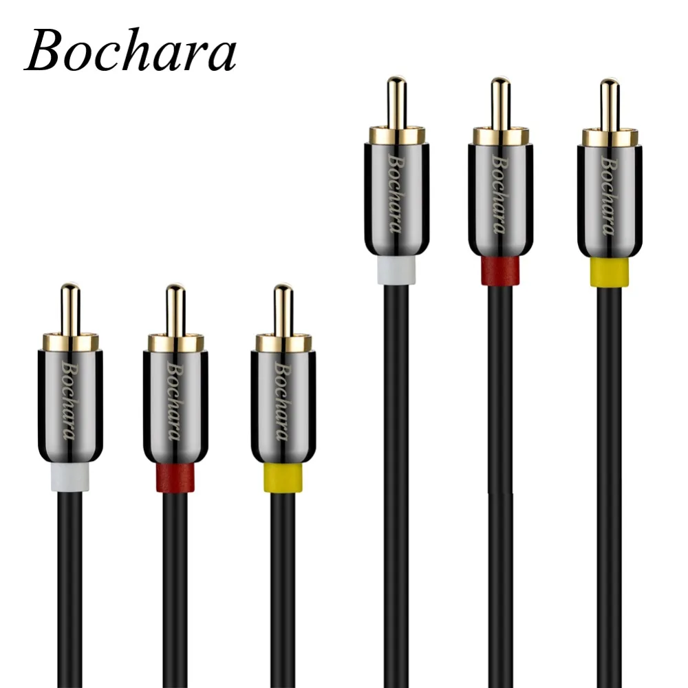 

Bochara 3RCA к 3RCA штекер к штекеру Аудио Видео AV кабель в фольге + металлическая пленка экранированный для DVD TV