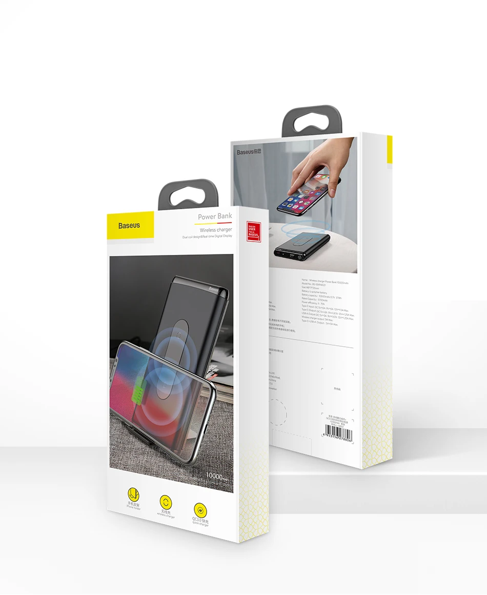 Baseus 10000 mAh power Bank QI Беспроводное зарядное устройство для iPhone samsung huawei PD+ QC3.0 Быстрая зарядка портативный внешний аккумулятор type-C порт