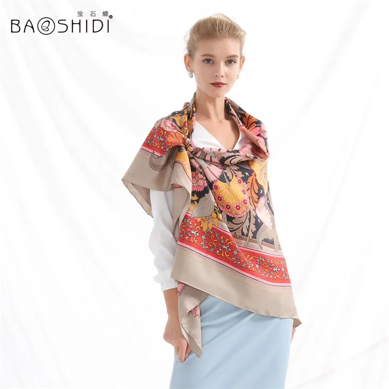 [BAOSHIDI] роскошный брендовый саржевый женский шелковый шарф Солнцезащитная шаль