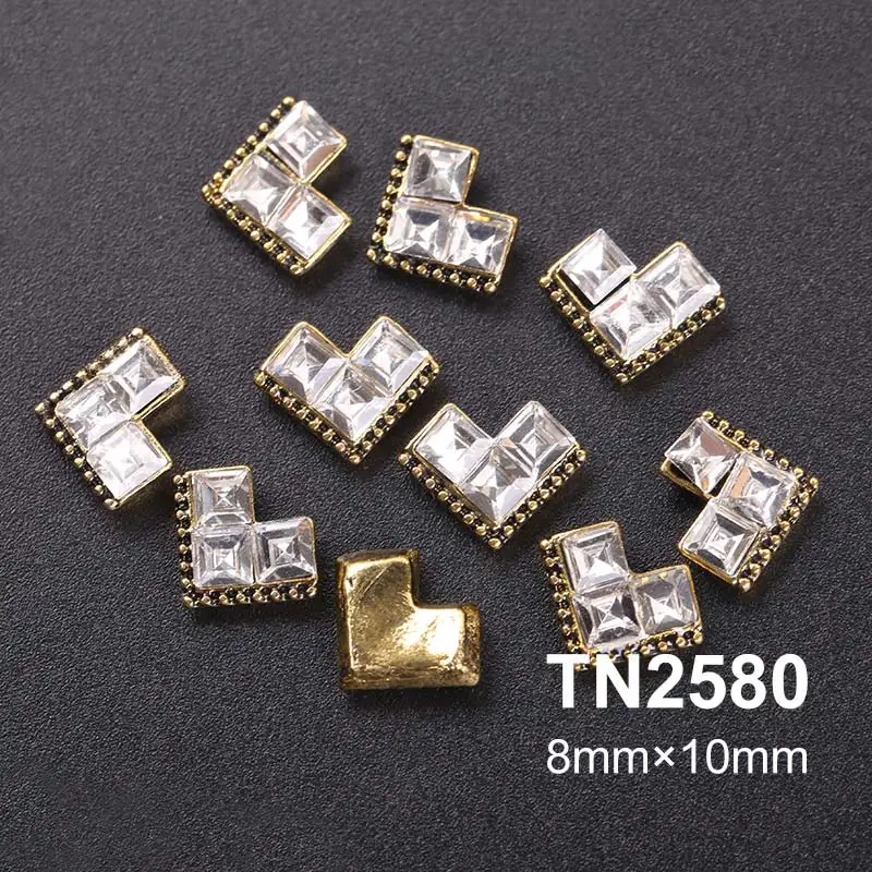 TN2580 10 шт./упак. золото, украшенные разноцветными кристаллами 3D нейл-арта украшения ювелирные изделия с блестками Шарм шпильки ногтей Стразы для маникюра - Цвет: TN2580