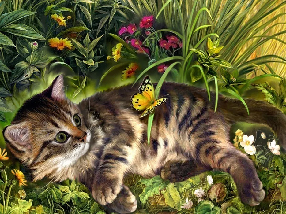 V8554 EverShine 5D Diamond Painting Animals Picture Of Rhinestones Diamond Embroidery Full Display Cat Cross Stitch Diamond Mosaic - Цвет: V8554