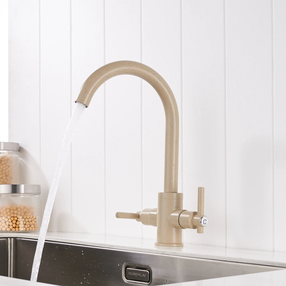 Бесплатная доставка кухонные краны бежевого цвета двойные стрелки круглые
