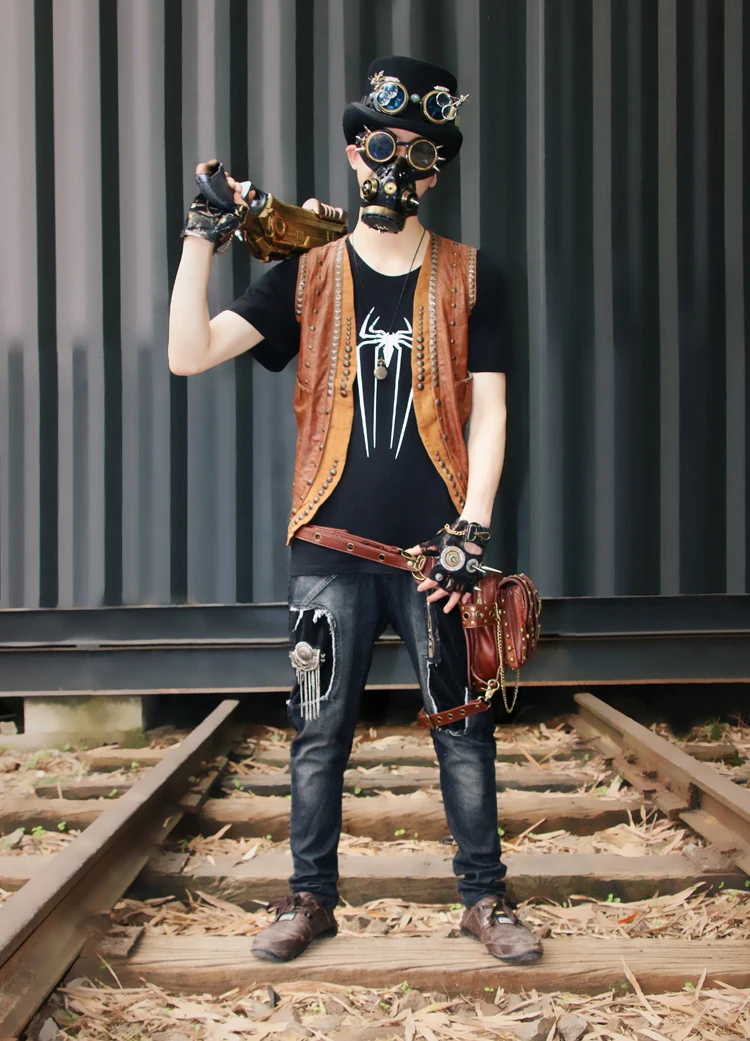 Gear Duke Steampunk Waist Pack Bag Retro Rock Gothic brown Fanny Bag Pack Shoulder Bag Vintage Men Women Leather Leg Bag