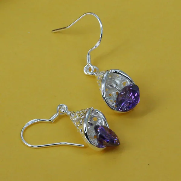 Серьги с серебряным покрытием E208 модные серебряные серьги фиолетовый камень