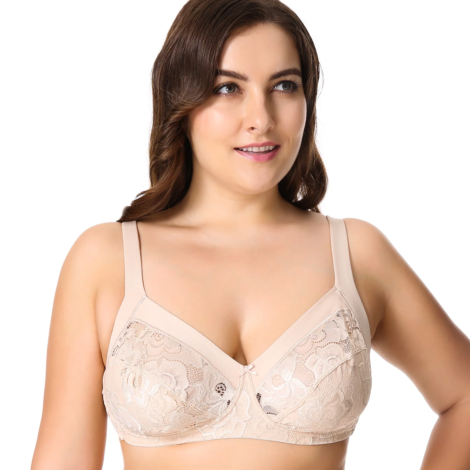 Beige03 Женский бюстгальтер без косточек размера плюс без подкладки удобный кружевной бюстгальтер с цветочным принтом 34-44 B C D DD - Цвет: Beige03