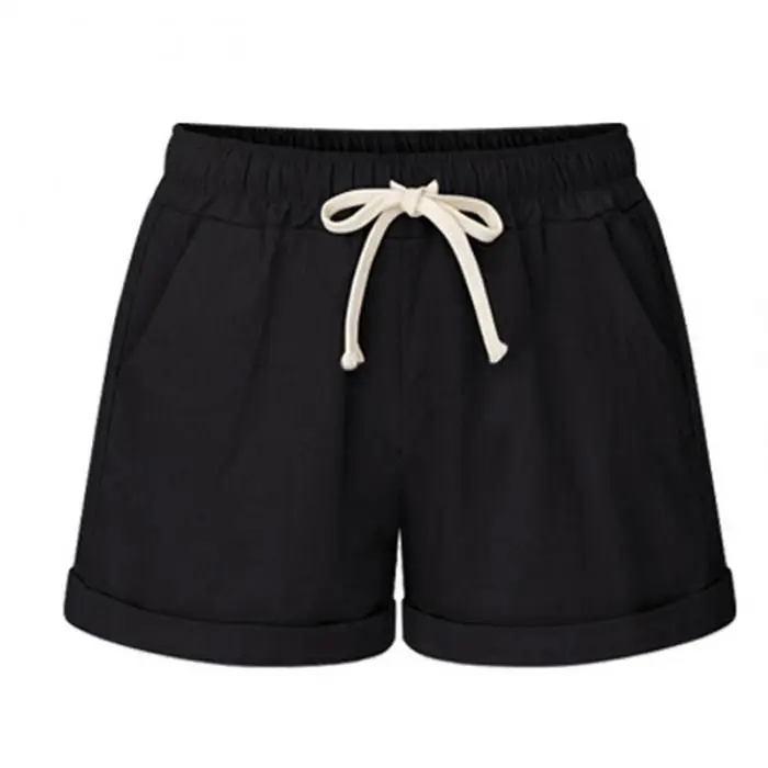 New Arrival Summer Women Wide Leg Shorts Cotton High Waist Drawstring Pockets Girl Casual Shorts Plus Size M-6XL