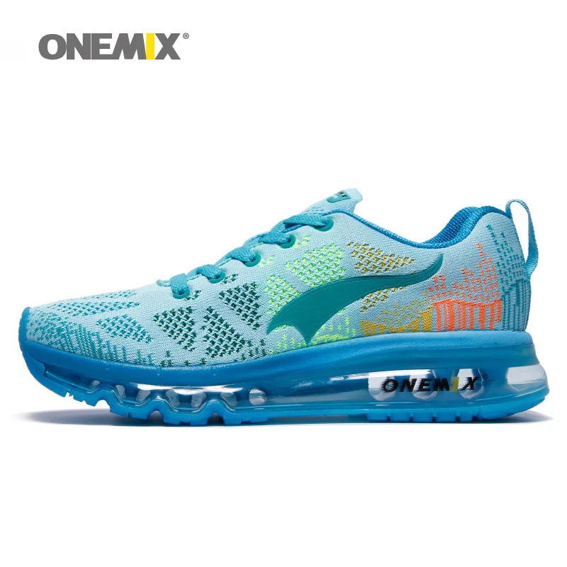 ONEMIX, мужская обувь для бега для женщин, сетчатая трикотажная подушка, кроссовки для тенниса, спортивные кроссовки, Уличная обувь для путешествий, прогулок, бега - Цвет: Baby Blue WM
