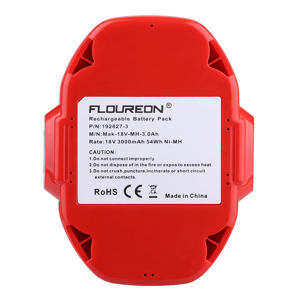 Аккумуляторная батарея FLOUREON 18 в 3000 мАч Ni MH Red для MAKITA SC190DWDE 4334D 5026DA 5026DB 5026DWA 5026DWB