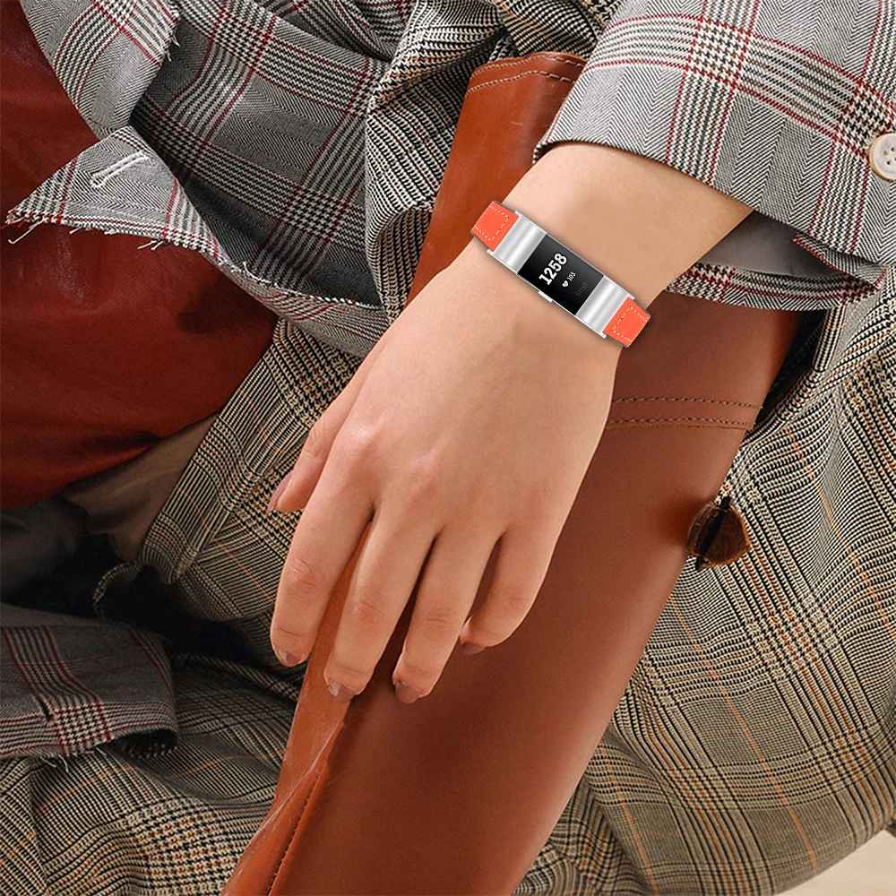 

Oulucci Genuine Leather Band Replacement Strap For Fit bit Charge 2 Bracelet Watchband Metal Steel Buckle For Fitbit Charge 2