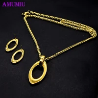 amumiu oval water drop jewelry set necklace earrings antique gold stainless steel chain fashion jewelry for women js068