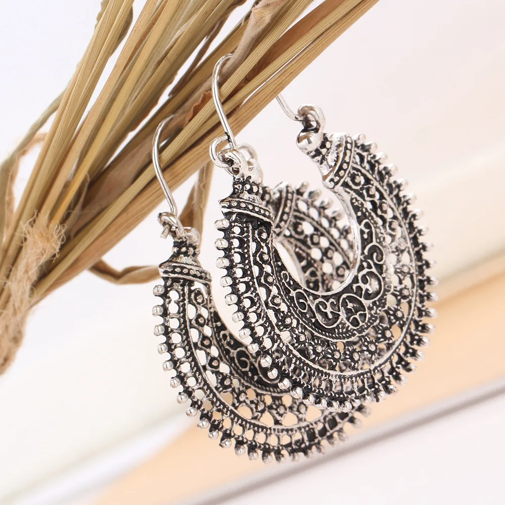 Этнические Винтажные серьги-подвески полые металлические большие серьги в стиле