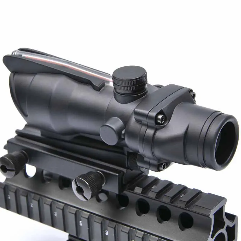 Тактический ACOG 1X32 прицел Красный точка зрения Оптика прицел с реальным оптоволоконный прицел 20 мм Пикатинни Вивер - Цвет: Черный