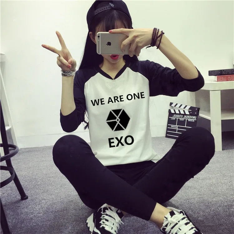 We exo kpop Женская осенне-зимняя рубашка с длинными рукавами для студенток k-pop EXO