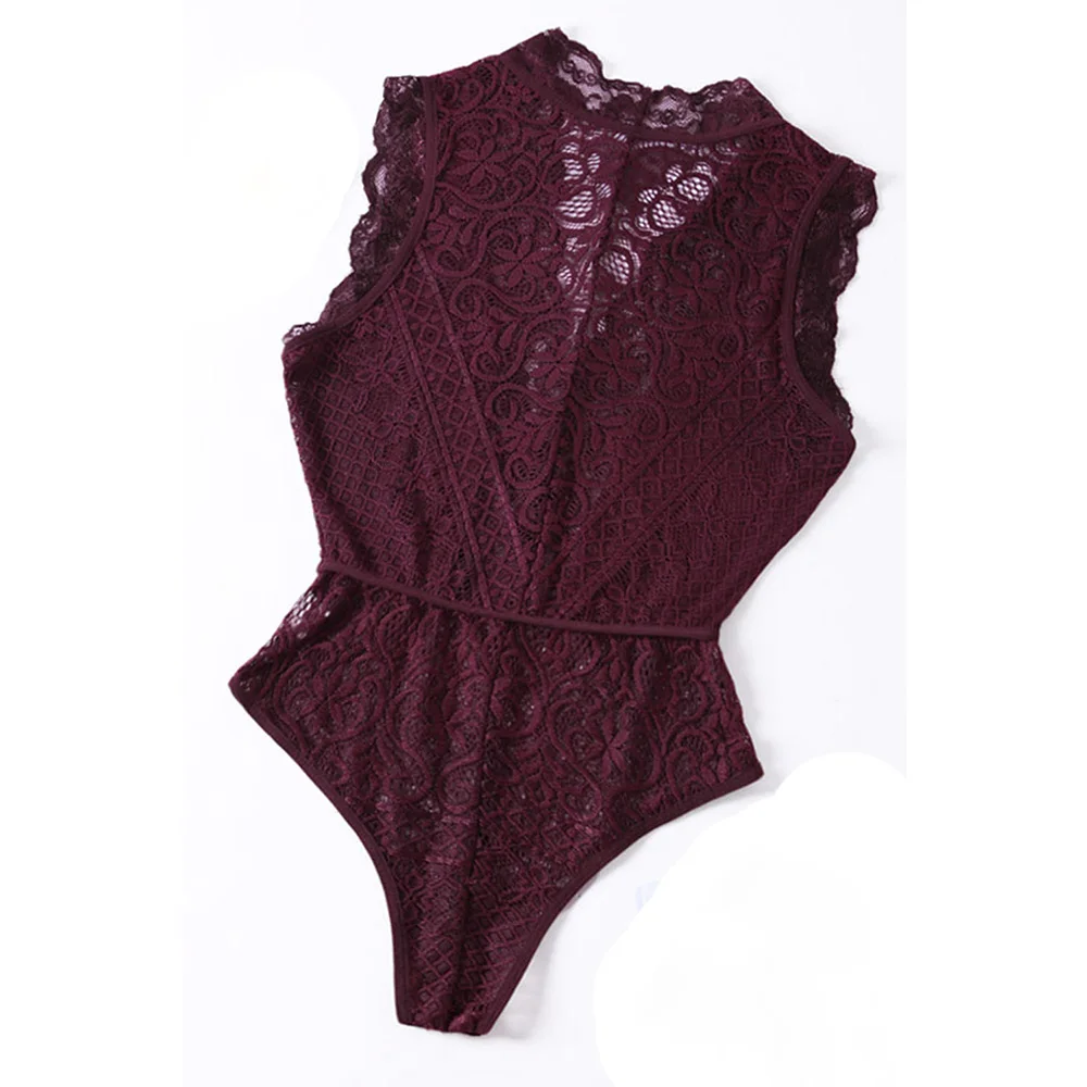 Женское Красное открытое Кружевное боди сексуальные топы без рукавов с