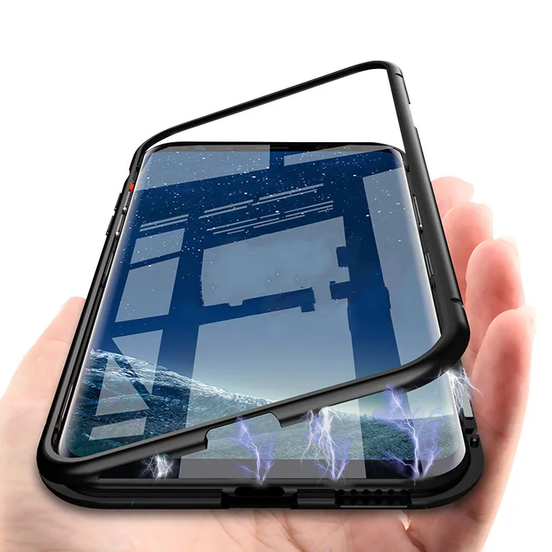 Магнитная Адсорбция металлический чехол для samsung S8 S9 Plus Note 9 8 S7 закаленное стекло