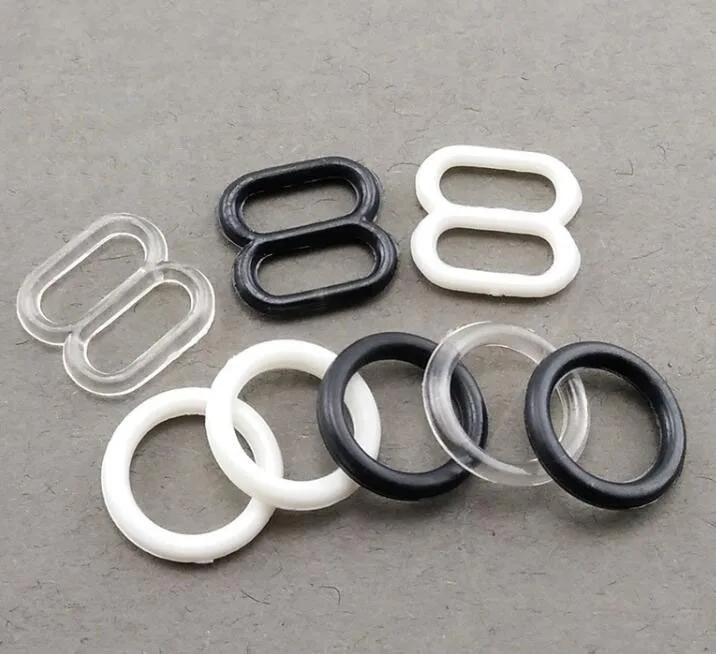 

1000pcs white black clear nylon Adjustable buckle buttons (O ring and 8 Slider) bra belt buckles adjustable bra buckle 10mm