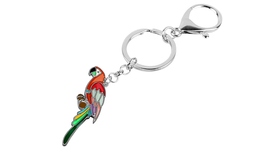 Bonsny эмалированный сплав мультфильм Мода Macaws брелок для ключей ем попугая брелоки Красочные Птица Ювелирные изделия для женщин девочек подростков талисманы подарок