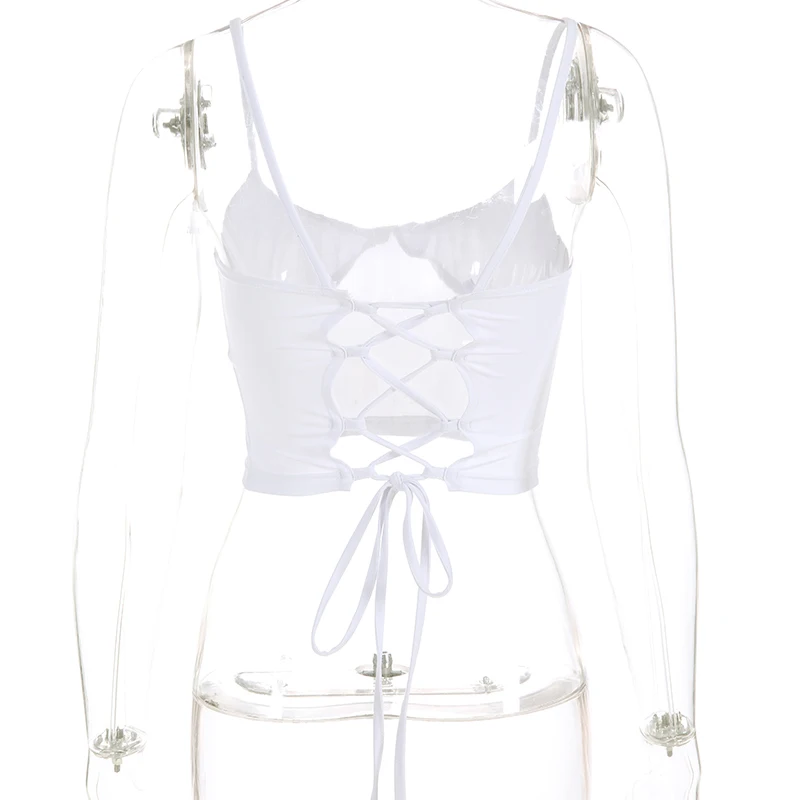 Sweetown Strappy топики женские пикантные укороченный топ белый Bralette для женщин Мода женские летние топы сзади Criss Cross бинты бретели