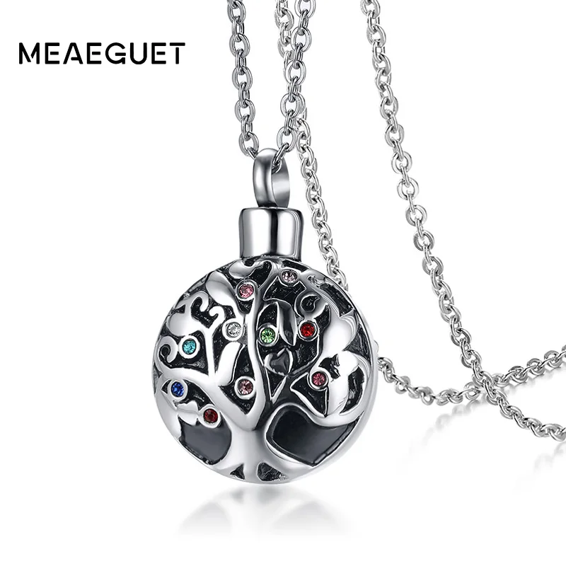 Meaeguet Cremation первоначальное ожерелье Древо жизни с многоцветным кристаллом Шарм ювелирные изделия урна памяти держатель праха на память