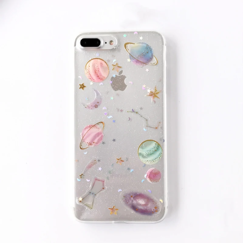 transparent Блестящие чехлы для телефонов с космическими планетами для iphone X XS XR XS Max 7 6 6S 6Plus 8 8Plus Прозрачный мягкий силиконовый чехол-накладка - Цвет: transparent