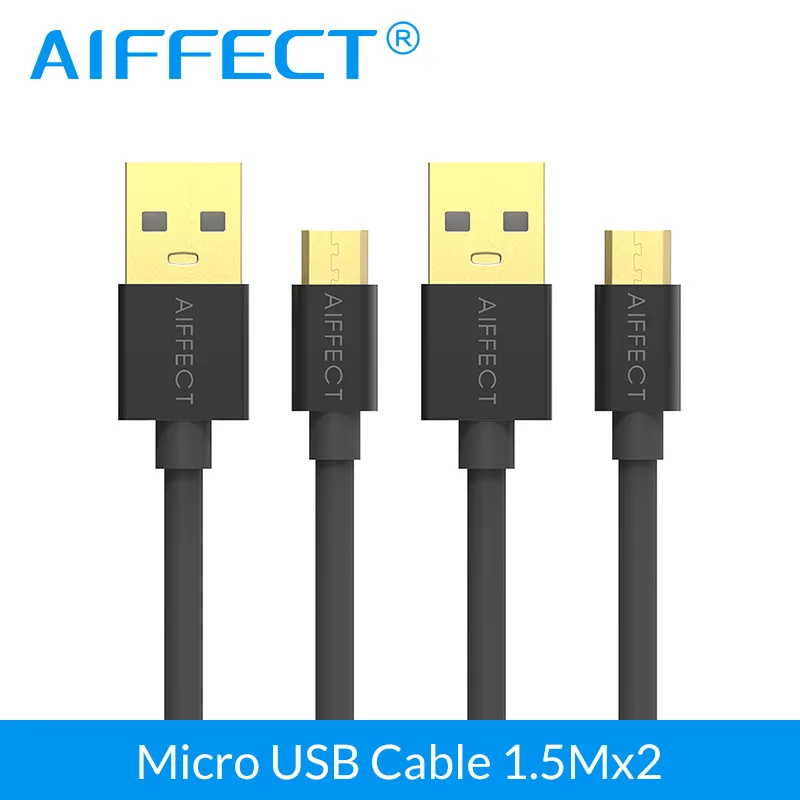 AIFFECT 2 шт 5 футов высокоскоростной Micro B кабель алюминиевый Micro USB кабель Micro-USB для стандартного USB кабель для зарядки данных 1,5 м - Цвет: 2 x Black