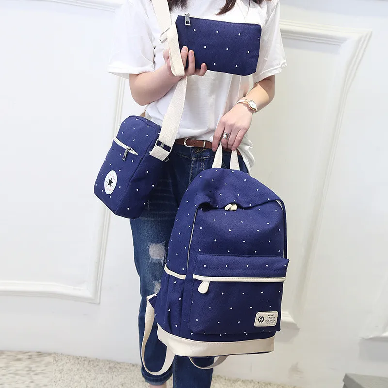 Мода 2017 г. холст точка Для женщин рюкзак комплекты из 3 предметов Обувь для