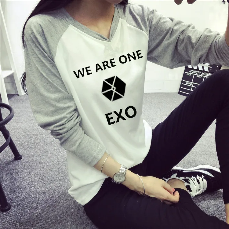 We exo kpop Женская осенне-зимняя рубашка с длинными рукавами для студенток k-pop EXO