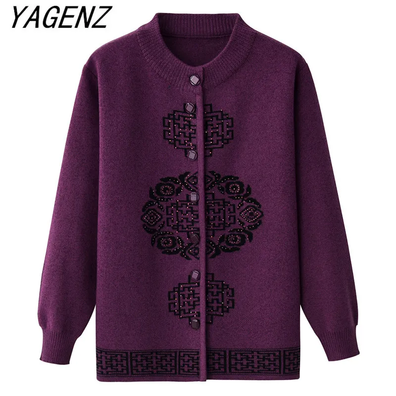 Middle-aged Women's Autumn Winter Knitwear Sweater Coat Print O neck Loose Warm Large size Grandma Cardigan jackets 5XL |