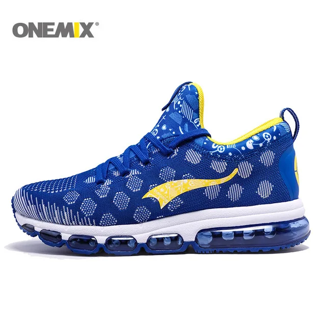 Onemix/Мужская обувь для бега; кроссовки для женщин; спортивная обувь; Zapatillas; дышащая оригинальная обувь для мужчин - Цвет: BlueYellow