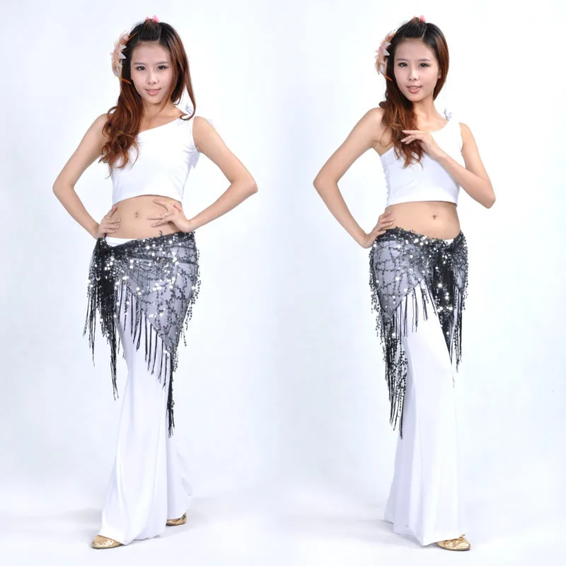 

2018 New Belly Dance Waist Chain Female Sequins Tassel Triangle Towel Hip Towel Practice Costume Waist On Sale