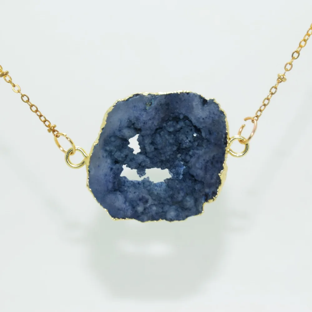 Модные ювелирные изделия Raw cluster crystal geode druzy кварцевый кулон ожерелье 2 петли