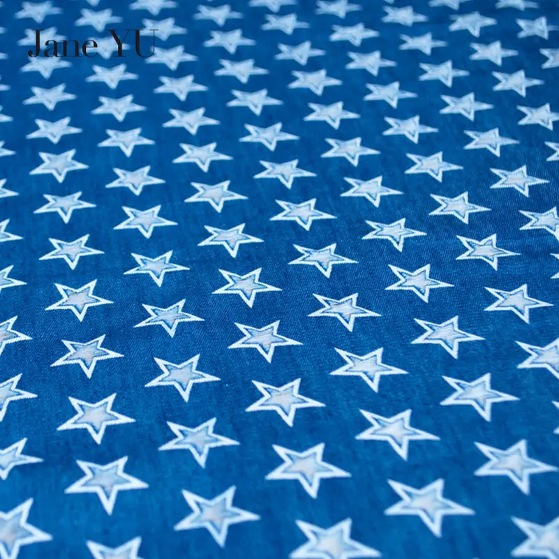 JaneYU Thin cotton denim fabric Summer Cotton Denim Cloth printed for jeans and dress in summer | Дом и сад