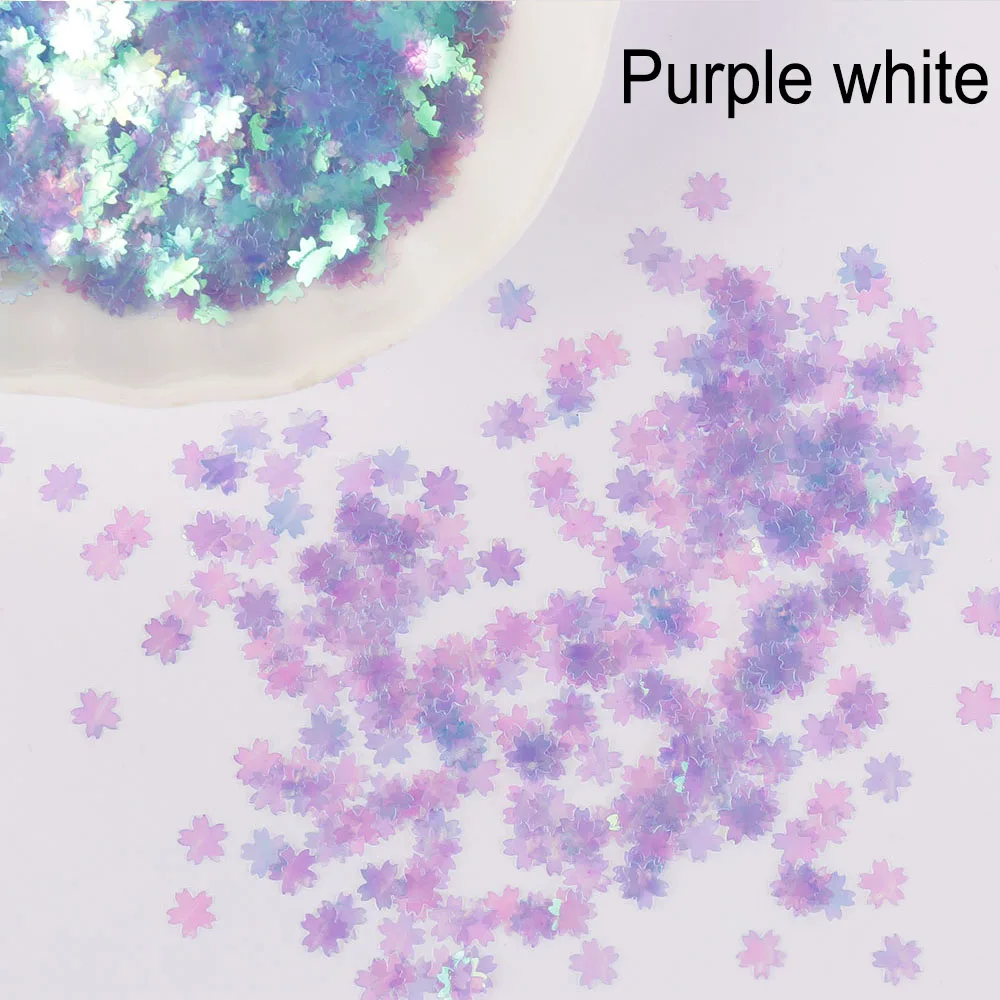purple white 10 г/пакет УФ Смола Розовый Сакура Блеск Конфетти из блесток 5 мм сладкий Вишневый цветок декор украшения заполнения пайетками DIY ремесло материал - Цвет: purple white